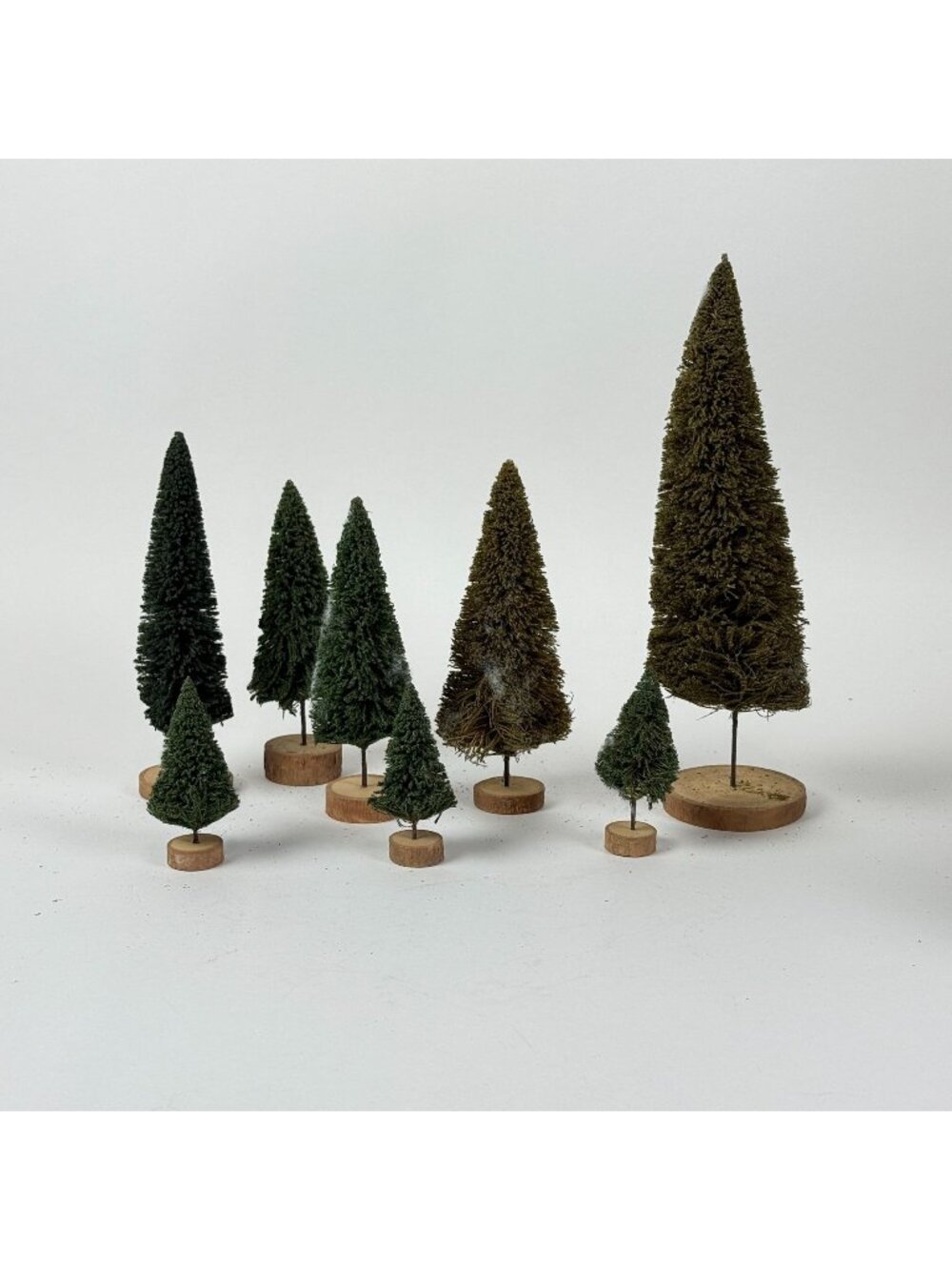 Dept 56 Village Accessories Natural Evergreens Set Of 8 Trees 52885 Wood Base